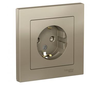 Розетка с/з со шторками, 16А, в сборе Systeme Electric AtlasDesign Шампань ATN000544