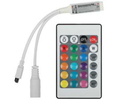 Контроллер Эра RGBController-12/24V-72/144W-IP20-IR мини для светодиодной ленты с ИК пультом Б0061110